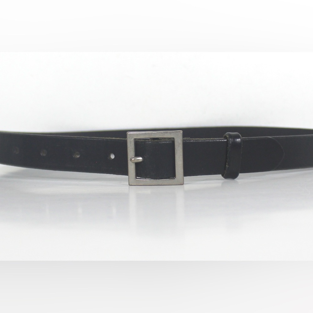 Vintage Narrow Skinny Black Italian Leather Belt Square Silver Buckle Made USA